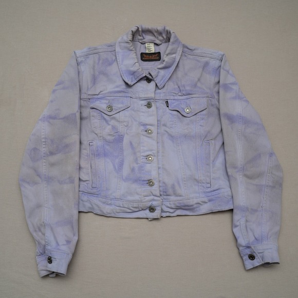 Jackets & Blazers - Y2k Levi's Denim‎ Jean Jacket Womens M Lavender Tie Dye Trucker Cropped Style